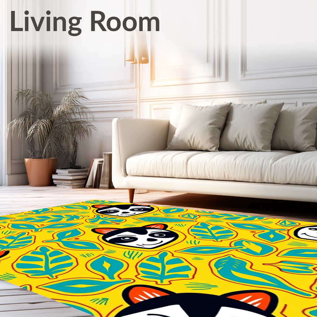Playful Lemur Tropical Leaf Yellow Rug