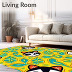 Playful Lemur Tropical Leaf Yellow Rug