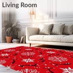 Red White Snowflake Reindeer Garland Rug