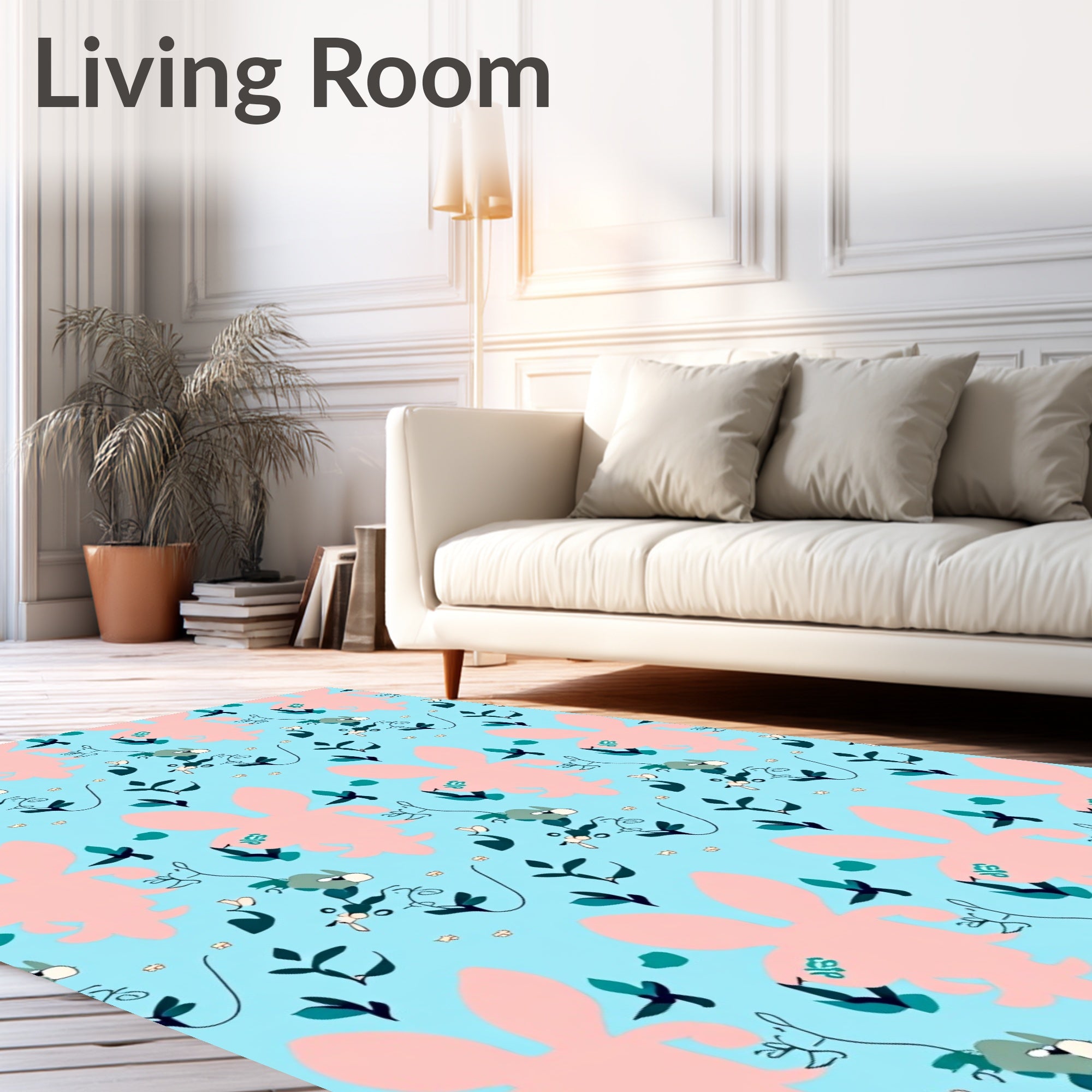 Pink bunny meadow floral sweet design Rug