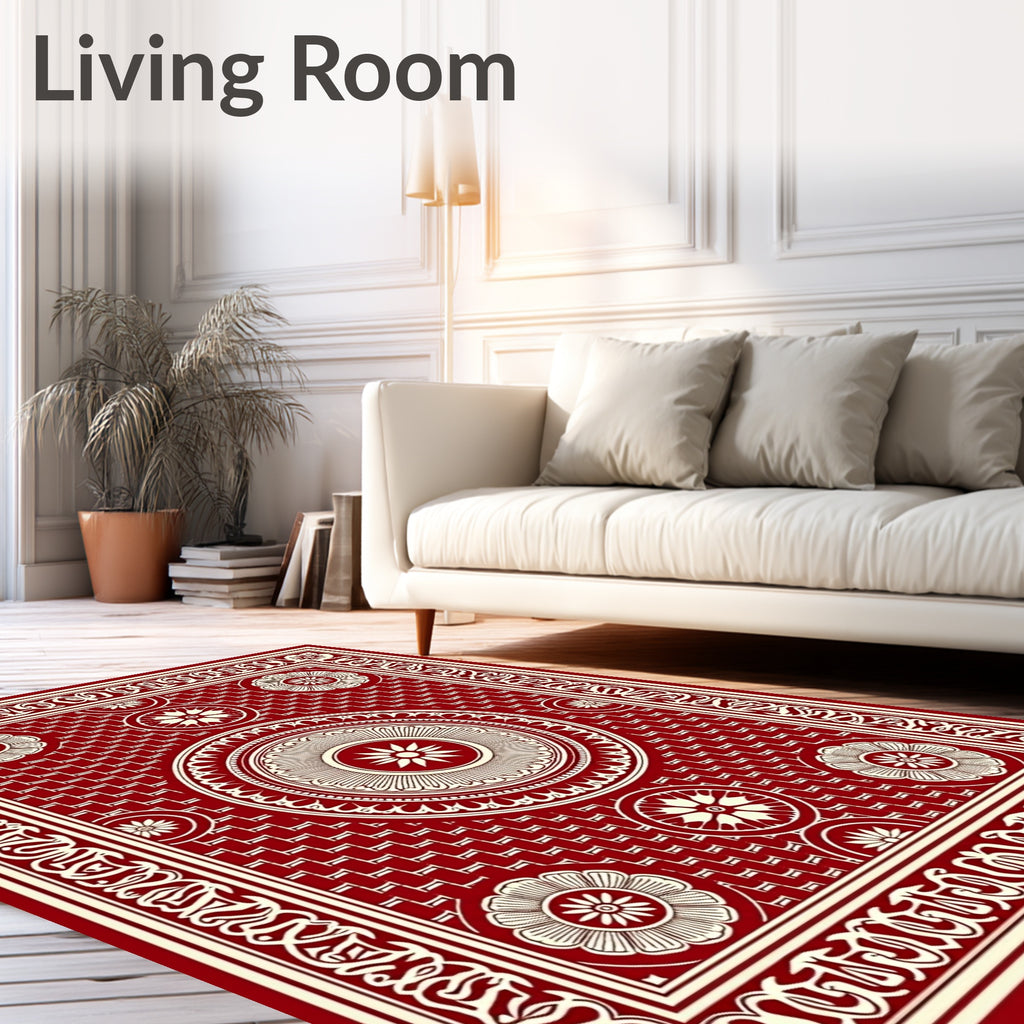 Crimson Mandala Floral Textured Rug