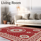 Crimson Mandala Floral Textured Rug