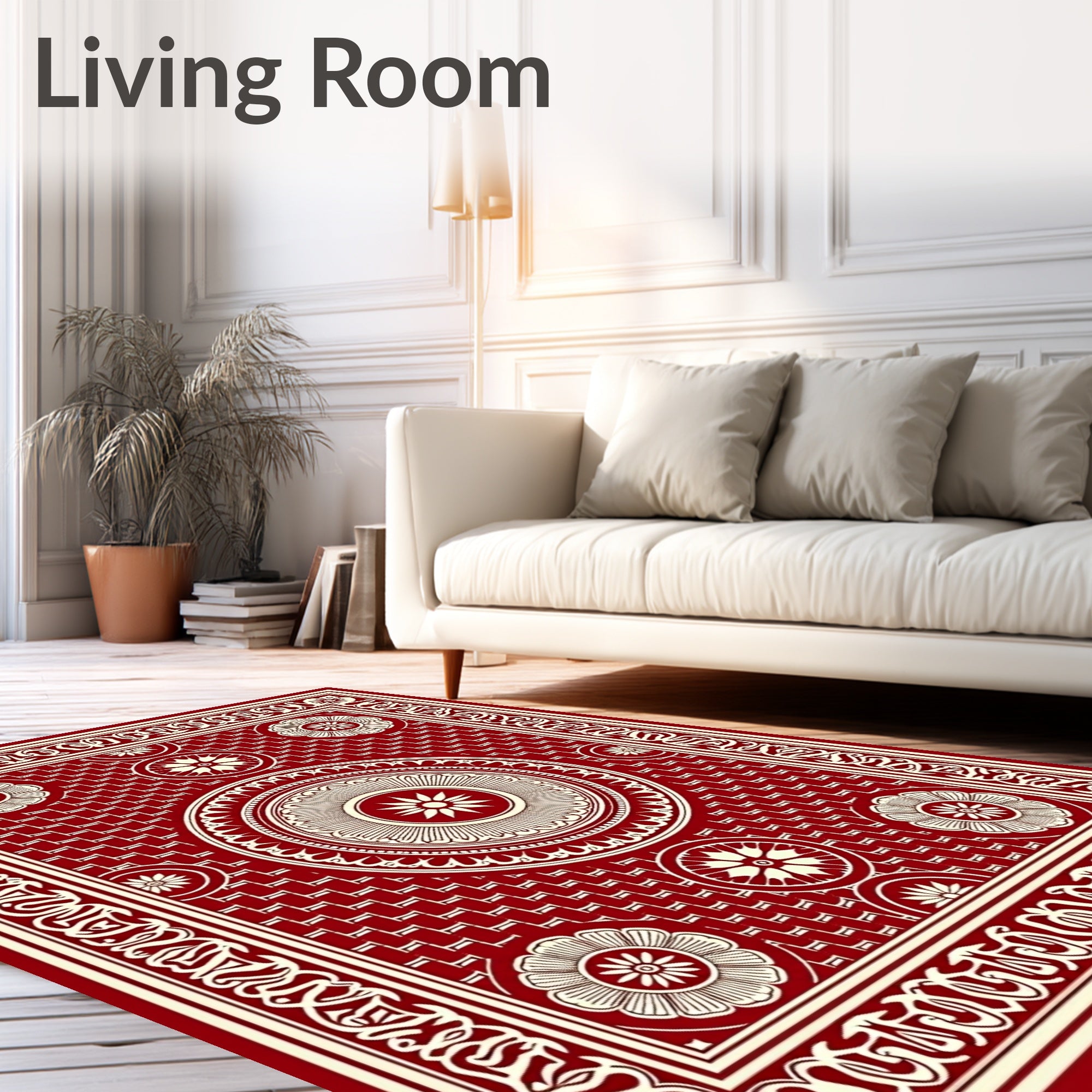 Crimson Mandala Floral Textured Rug