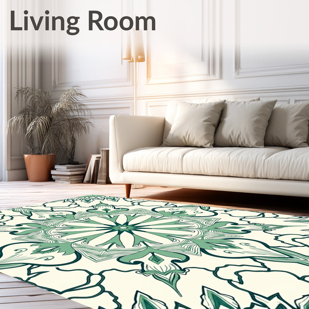 Green Floral Medallion Mandala Rug