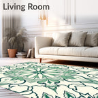 Green Floral Medallion Mandala Rug