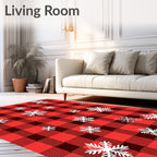 Crisp Crimson Gingham Snowflakes Rug