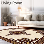 Ornate Burgundy and Gold Medallion Rug