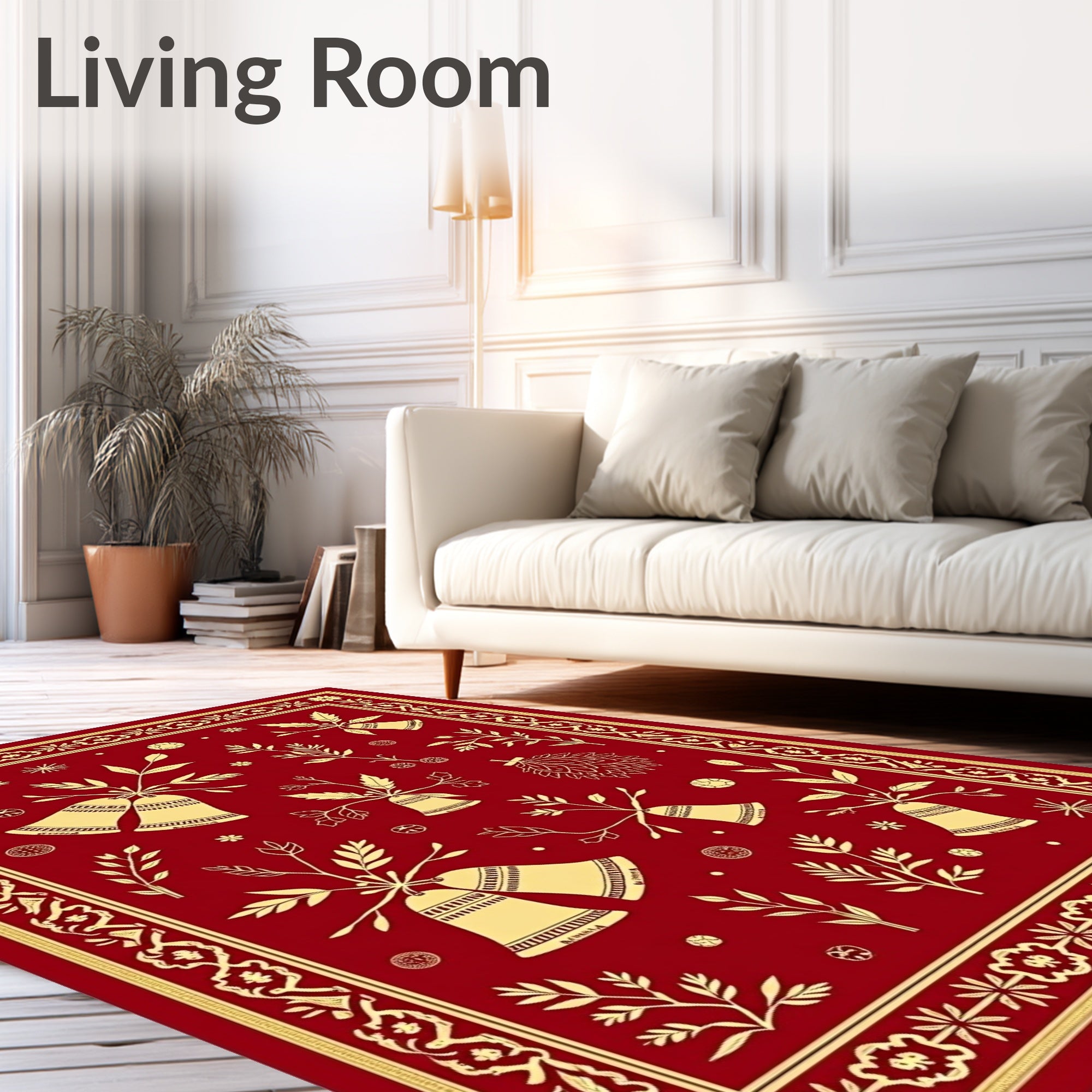Crimson Gold Bell Botanical Border Rug