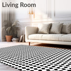 Bold Black White Geometric Grid Rug