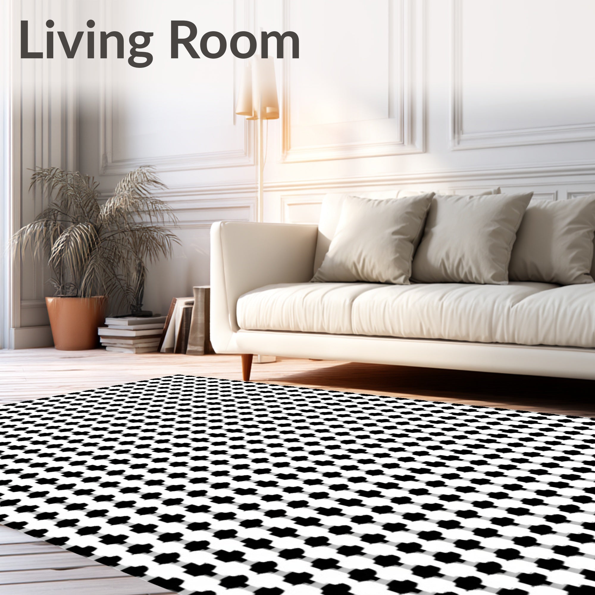 Bold Black White Geometric Grid Rug