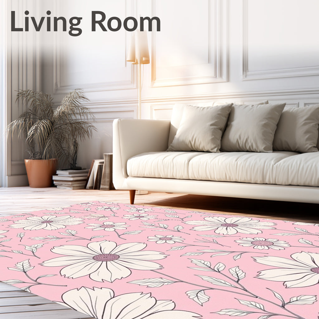 Pink Daisy Floral Arrangement Repeating Rug