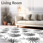 Black White Botanical Floral Outline Rug