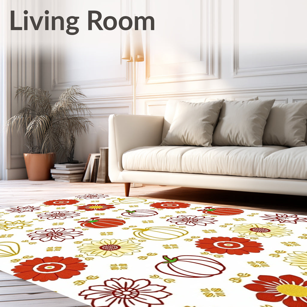 Red Yellow Pumpkin Floral Medley Rug