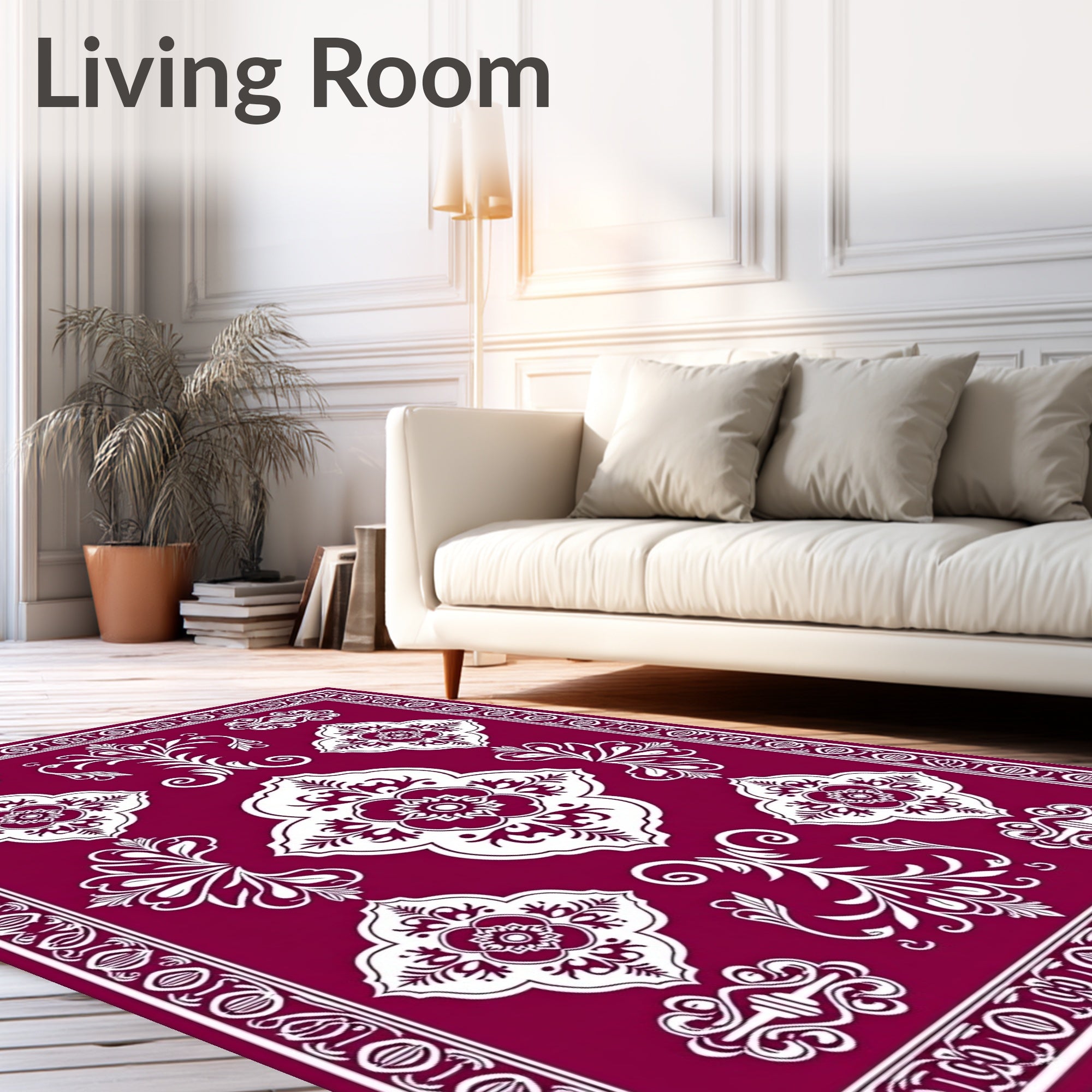 Rich Burgundy Floral Arabesque Composition Rug
