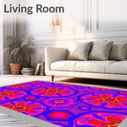 Vivid Magenta Blue Starburst Kaleidoscope Rug