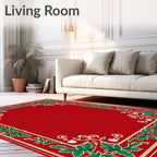 Crimson Green Leaf Vine Scroll Rug