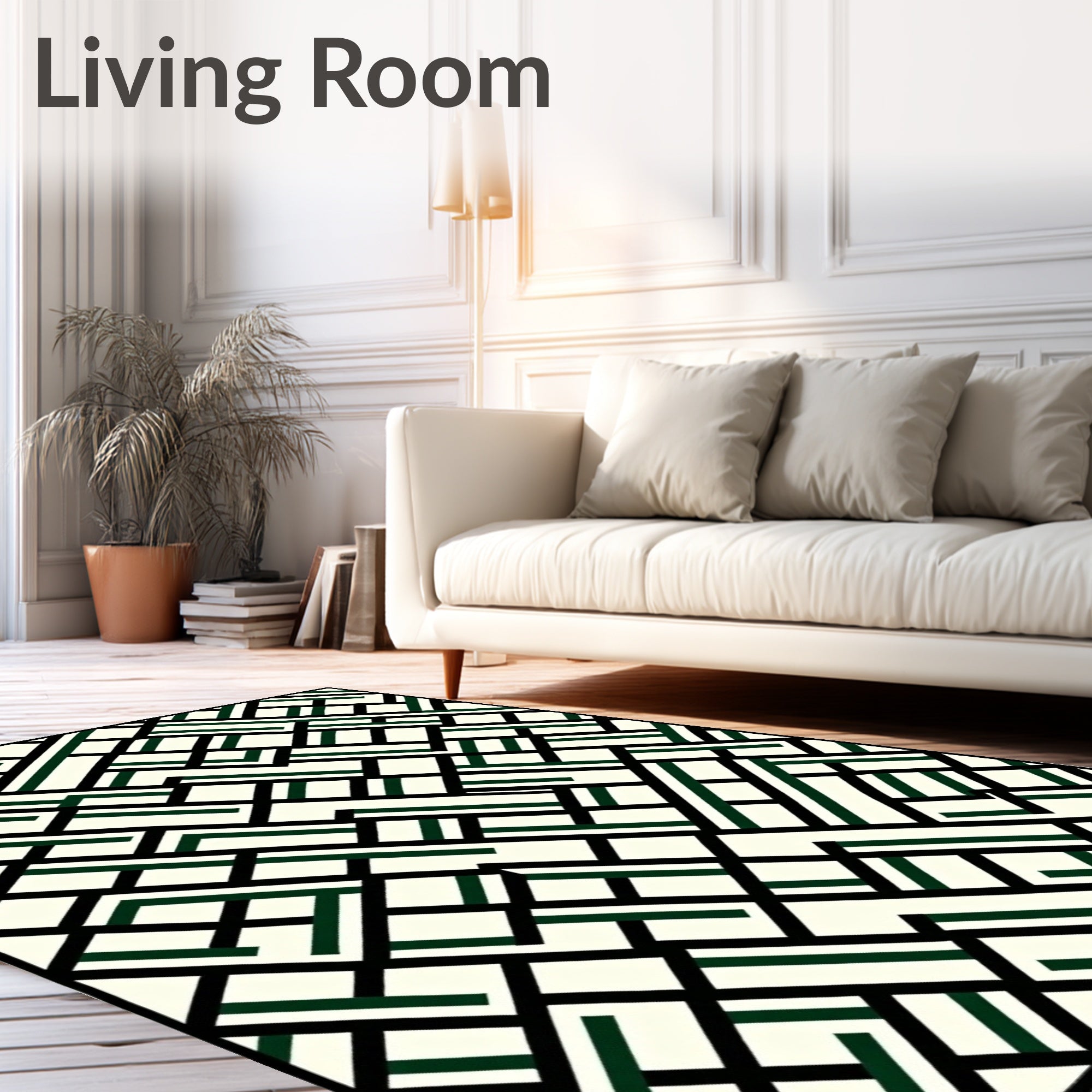 Modern Cream Emerald Intersecting Lines Rug