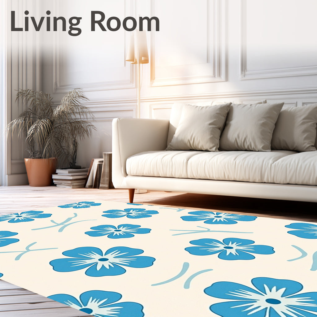 Bright Blue Floral Vine Accents Rug