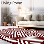 Deep Crimson Abstract Maze Rug