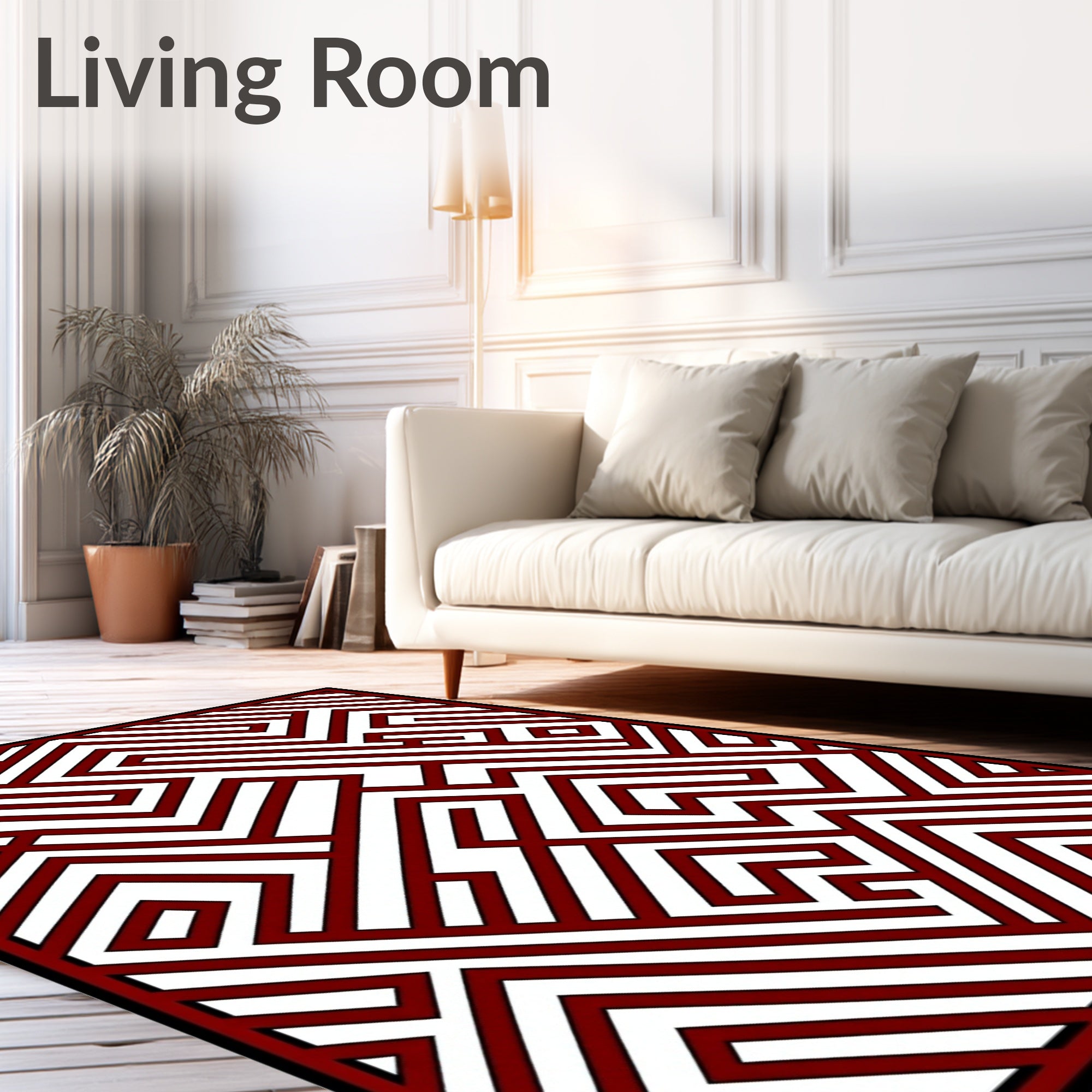 Deep Crimson Abstract Maze Rug