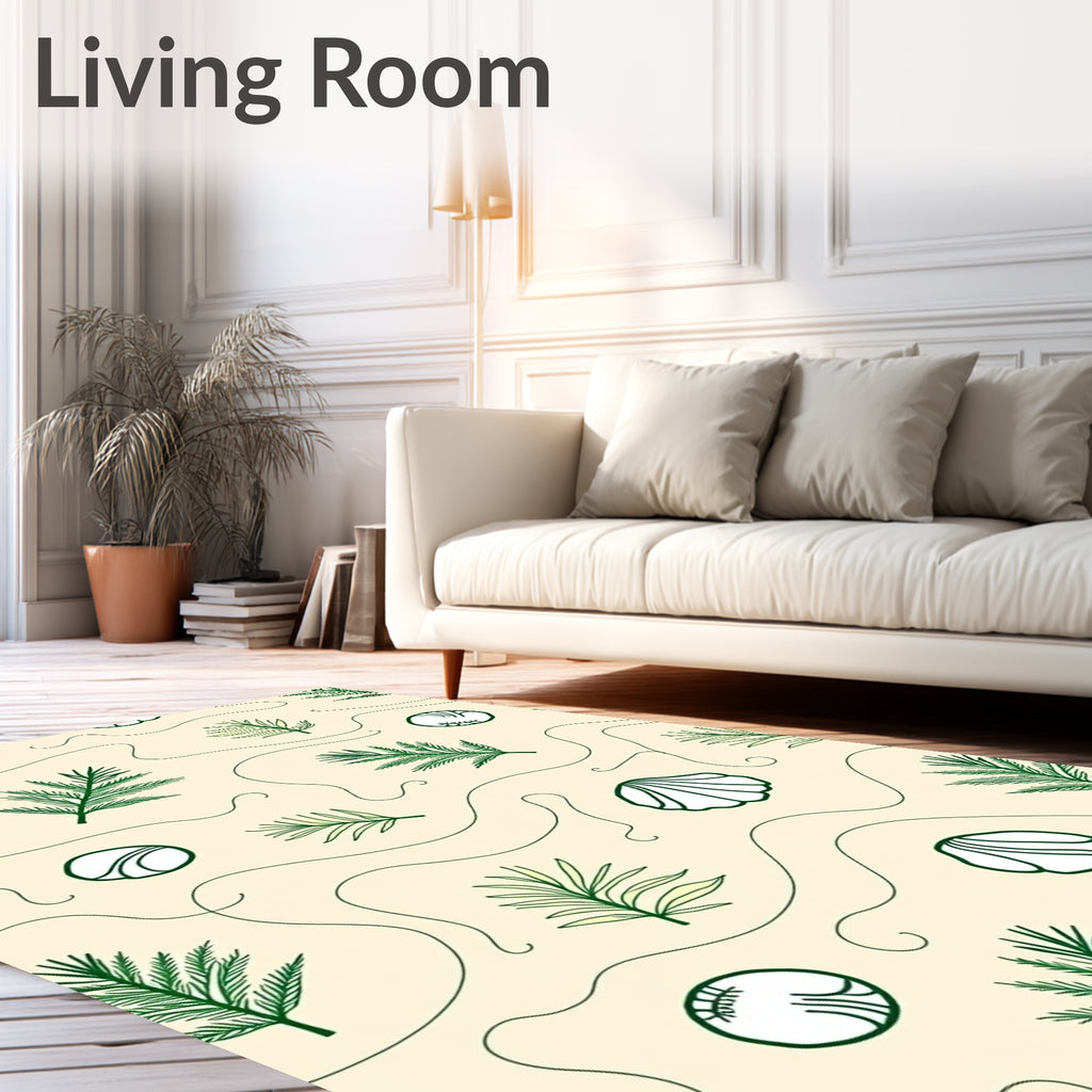 Green Fern Seashell Outline Rug