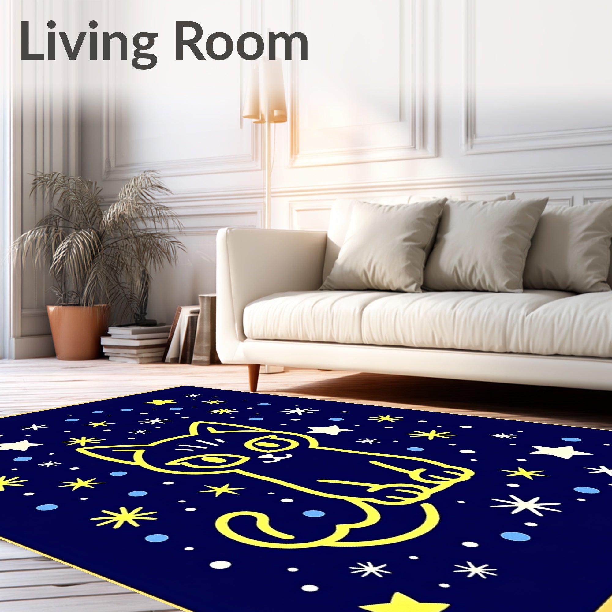 Cute Yellow Cat Starry Night Rug
