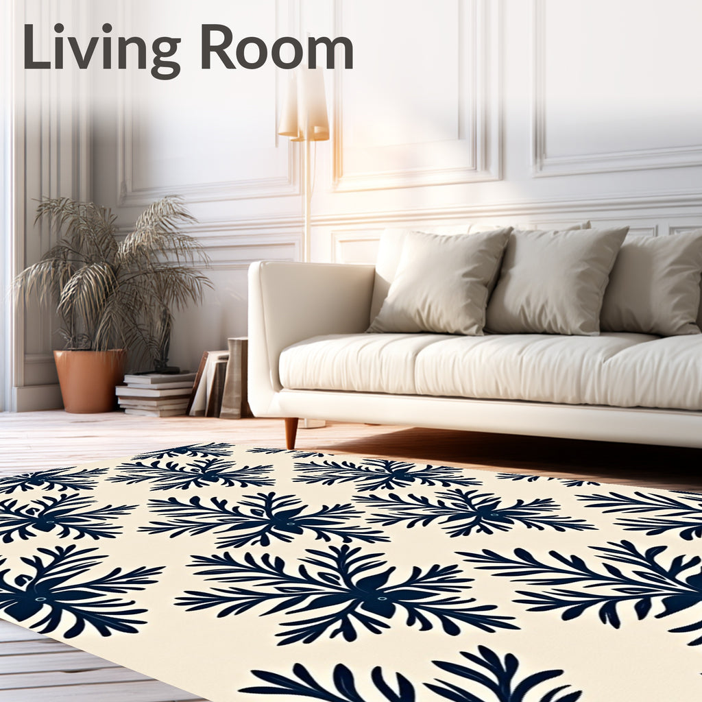 Navy Blue Fern Medallion Background Rug