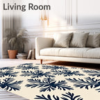 Navy Blue Fern Medallion Background Rug