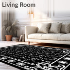 Black White Floral Starburst Border Rug