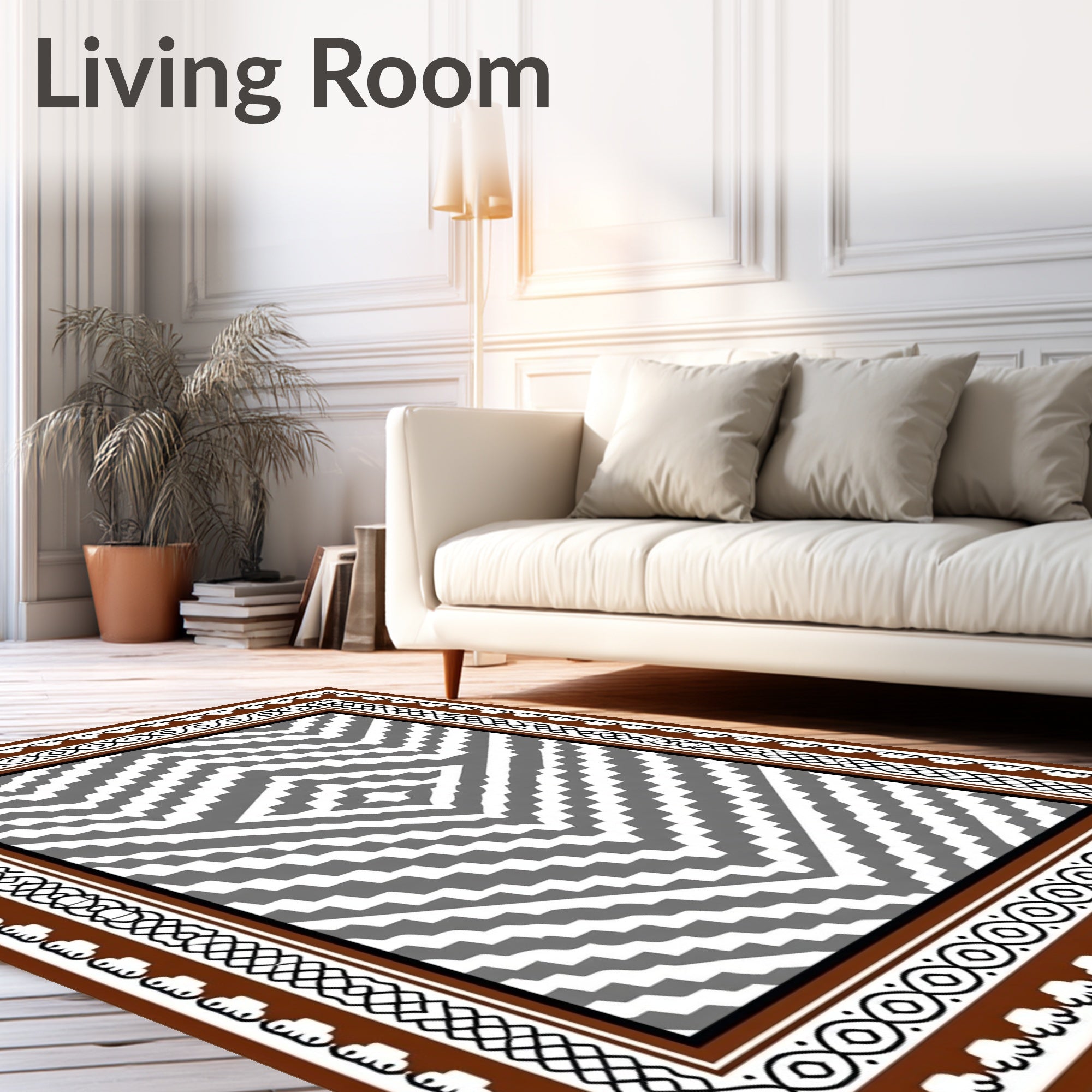 Brown Terra Cotta Chevron Diamond Border Rug