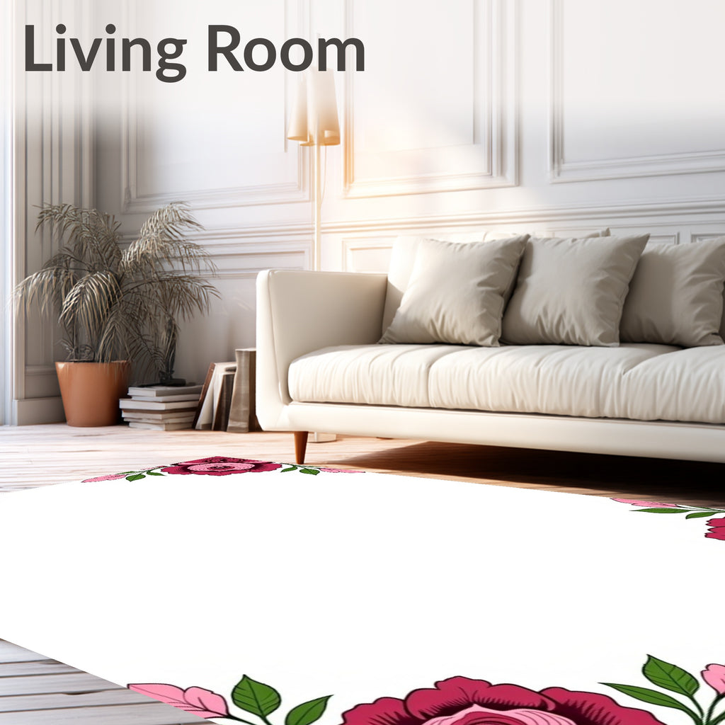 Crimson Pink Rose Floral Corner Accent Rug