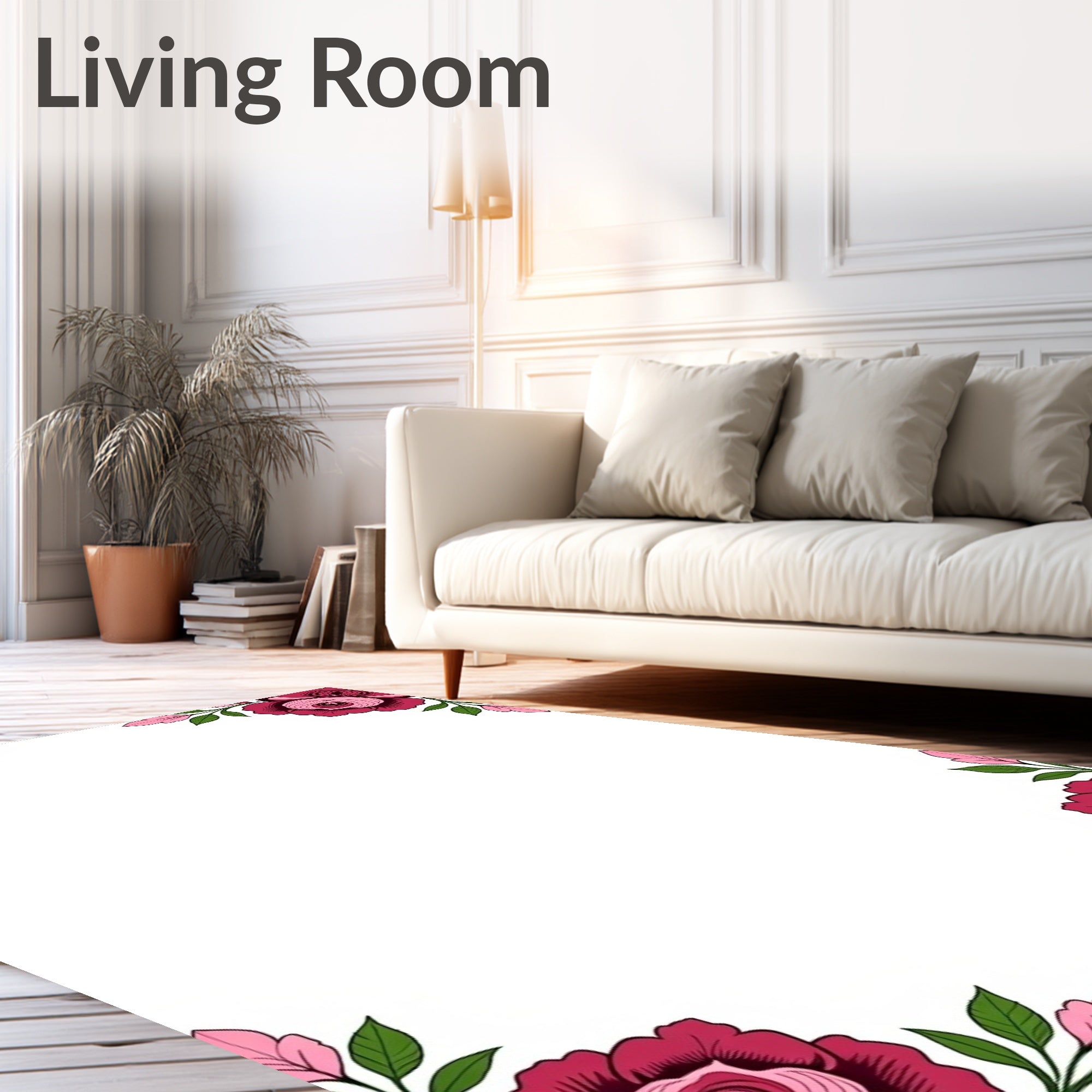 Crimson Pink Rose Floral Corner Accent Rug