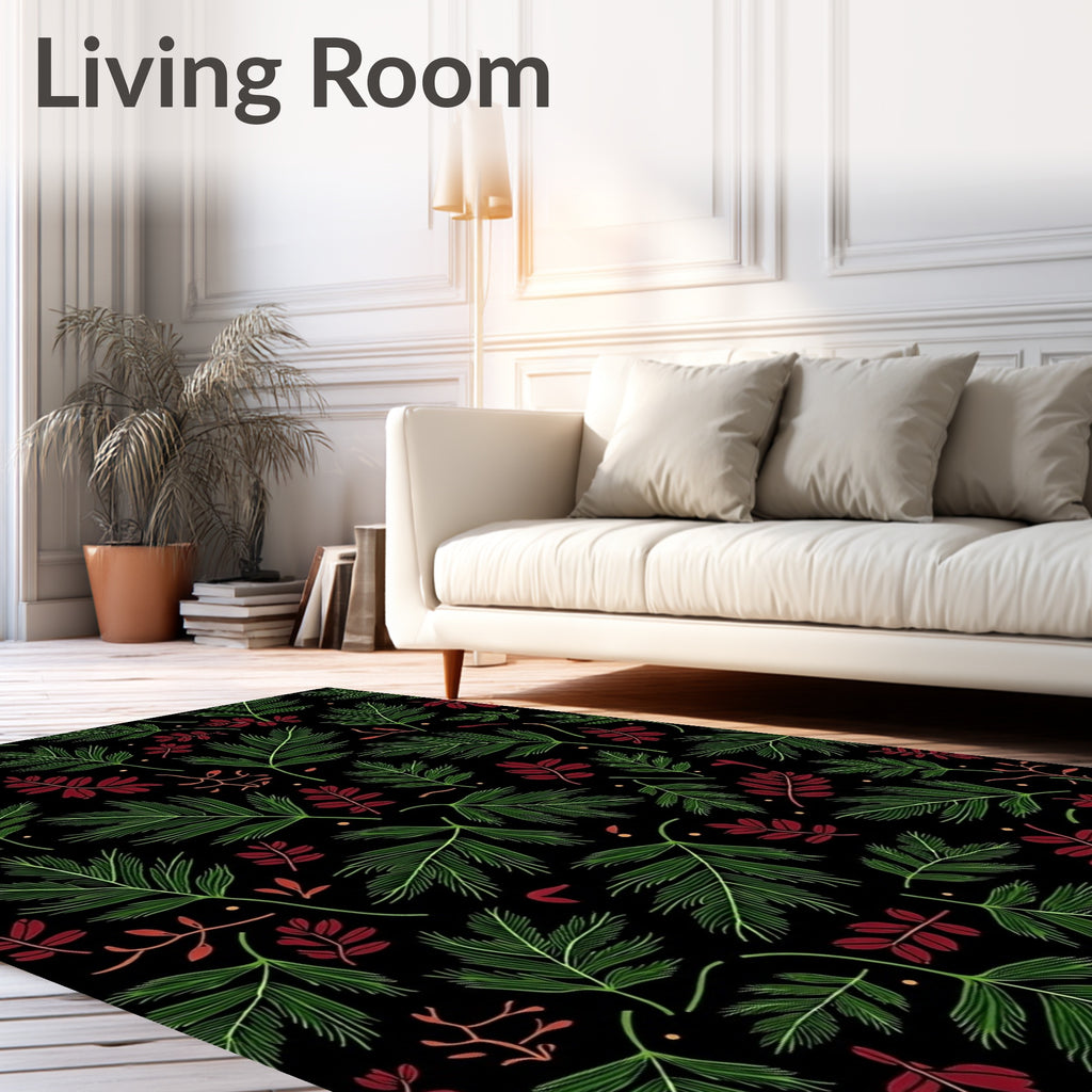 Evergreen Red Leaf Botanical Scatter Rug