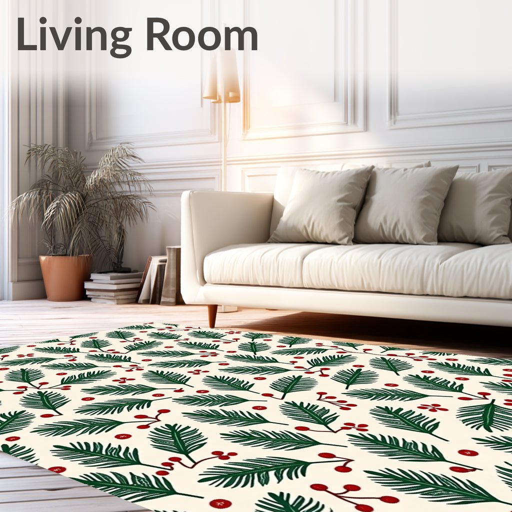 Evergreen Sprigs Red Berry Whimsy Rug