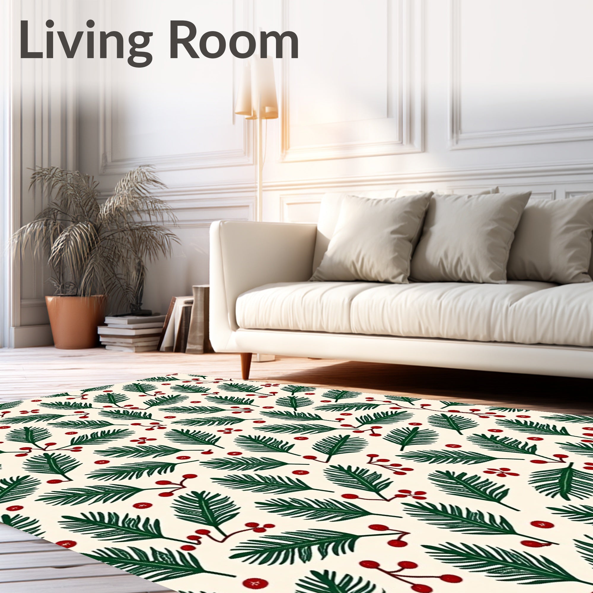 Evergreen Sprigs Red Berry Whimsy Rug