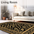 Black Golden Vine Floral Accent Rug