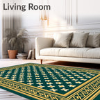 Emerald Green Floral Bordered Rug