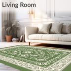 Sage Green Floral Scroll Border Rug