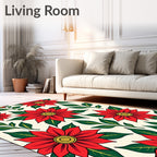 Bold Red Floral Leaf Arrangement Rug