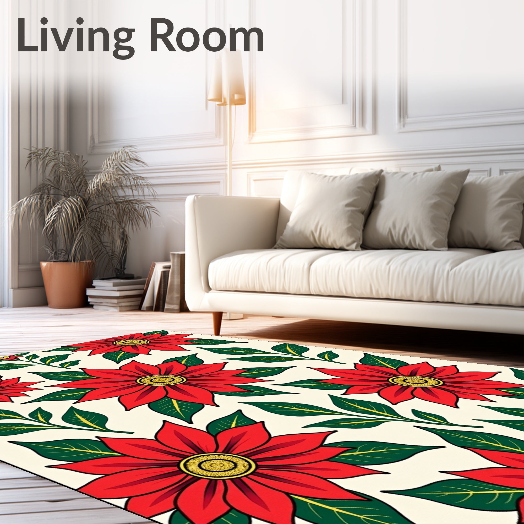 Bold Red Floral Leaf Arrangement Rug