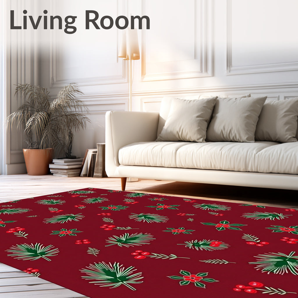Festive Red Holly Berry Pine Sprig Rug