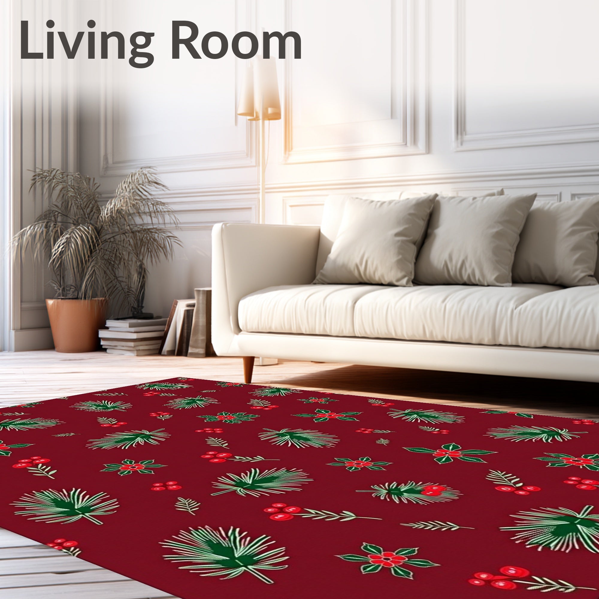Festive Red Holly Berry Pine Sprig Rug