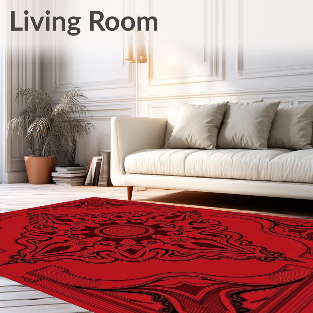 Vibrant Crimson Art Nouveau Medallion Rug