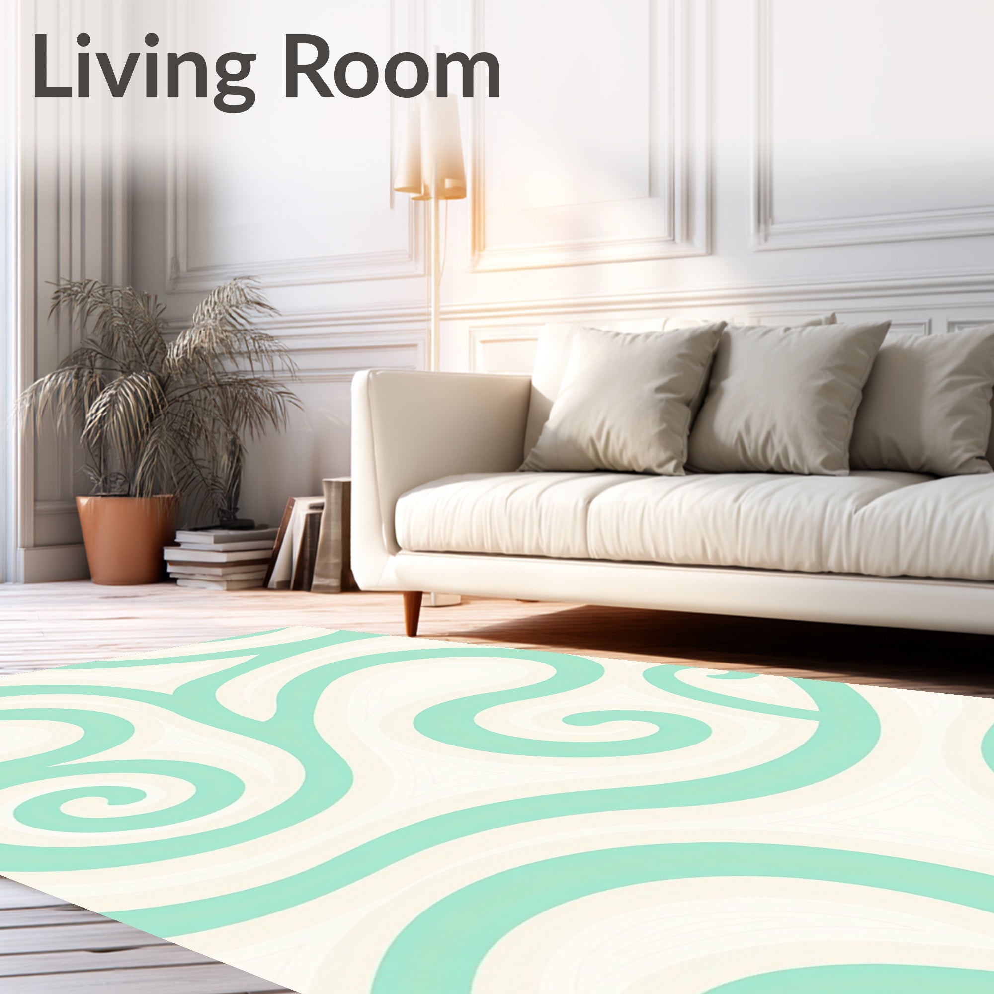 Cool Swirls Cream and Teal Rug