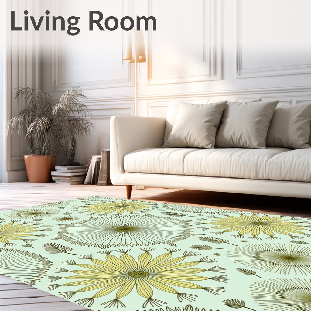Yellow Dandelion Burst Whimsical Rug