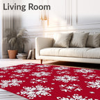Red White Snowflake Imprint Rug
