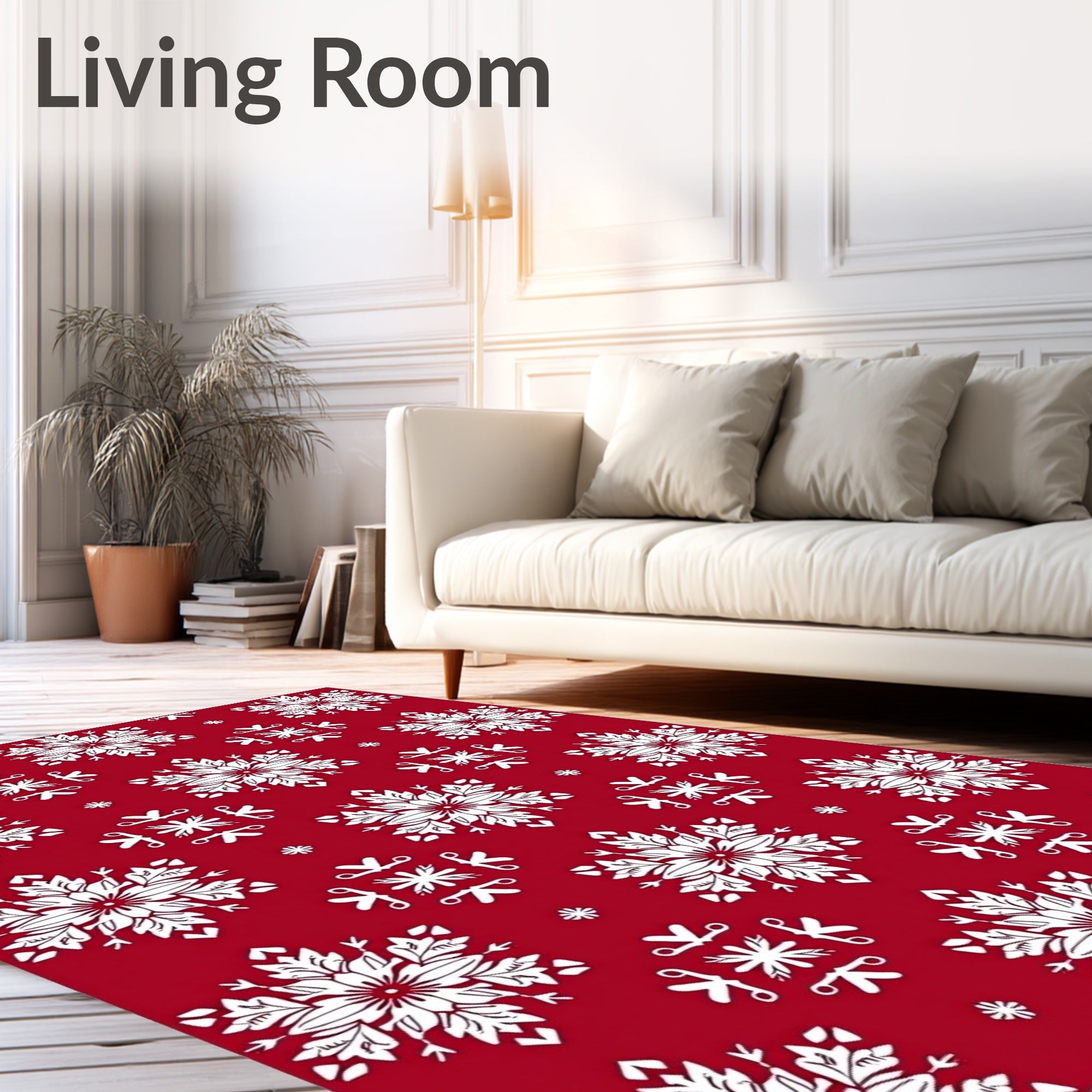 Red White Snowflake Imprint Rug