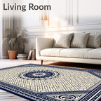 Navy Cream Geometric Maze Medallion Rug