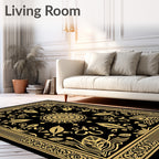 Ornate Black Gold Medallion Border Rug