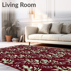Burgundy Pale Green Leafy Vine Rug